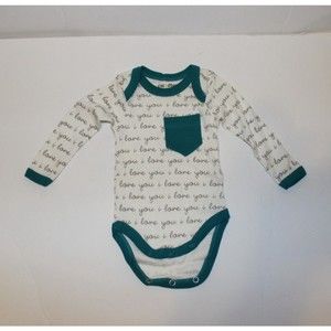 Cat & Dogma I Love You Size 0-3M Organic Cotton White Green Long Sleeve Bodysuit